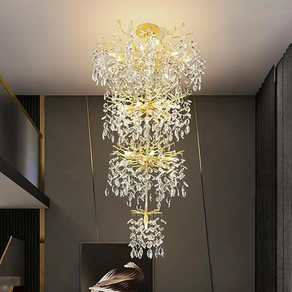 Modern Tree Branch Crystal Chandelier 91" Gold Luxury Large Pendant Lighting 25-Light Contemporary K9 Crystal Chandeliers for Dining Room Kitchen Living Room Foyer Entryway (Gold, H91-Round)