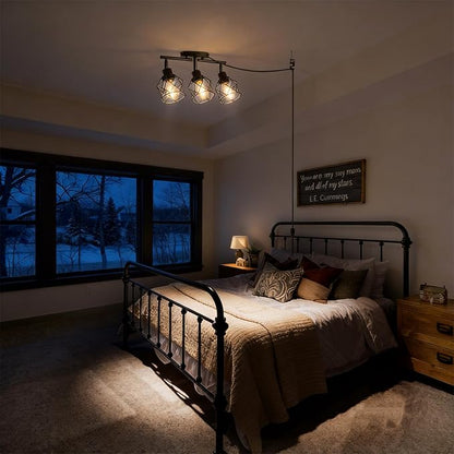 Dimmable Black Plug in Track Lighting Kit,3 Light Plug in Ceiling Light with 16.5' Cord,Flexibly Rotatable Light Head,Modern Industrial Farmhouse Style(Bulbs Not Included)