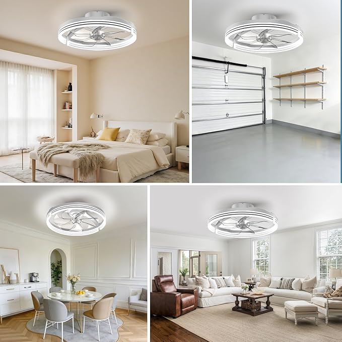 AIKVSXER Ceiling Fans with Lights,20 Inch Low Profile Fandelier with APP Control, Ultra Quiet,3CCT and 6 Wind Speeds for Bedroom, Living Room Modern Flush Mount Fan Light (White, 20inch-Stripe Fold)