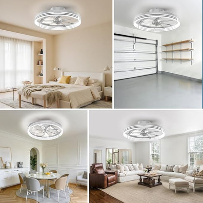 AIKVSXER Ceiling Fans with Lights,20 Inch Low Profile Fandelier with APP Control, Ultra Quiet,3CCT and 6 Wind Speeds for Bedroom, Living Room Modern Flush Mount Fan Light (White, 20inch-Stripe Fold)
