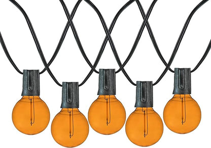 Novelty Lights G40 Filament LED String Light, Translucent Orange Bulbs, 25 Globe Lights with 12" Spacing on Green Wire, Indoor/Outdoor Festive Patio Lights
