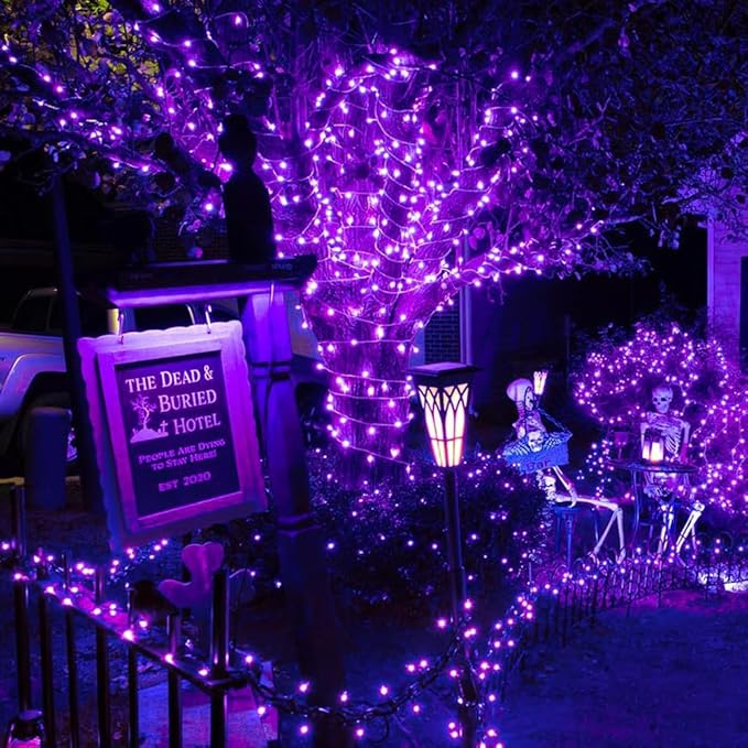 FULLBELL Christmas Lights Black Fairy Lights 33 feet 100 LED String Lights, Memory Controller and Extendable Christmas Decorations for Wedding, Indoor Outdoor - Purple