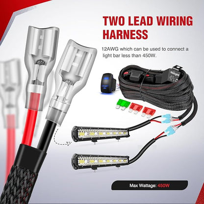 Nilight Wiring Harness Kit Nylon 12 AWG 2 Leads 12V 5Pin Rocker Switch Laser On Off Power Relay Blade Fuse for LED Light Bar Off Road Lights on Cars Jeep Boat Trucks