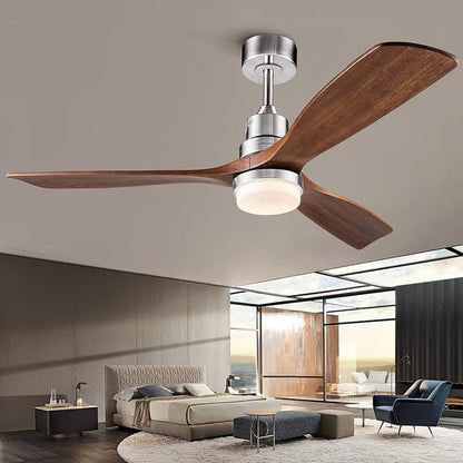 52 Inch Brushed Nickel Ceiling Fans with Lights and Remote Control, Dimmable, Modern Ceiling Fan Light, 3 Blades, 6 Speed DC Motor, Indoor Outdoor Ceiling Fan for Farmhouse,Bedroom