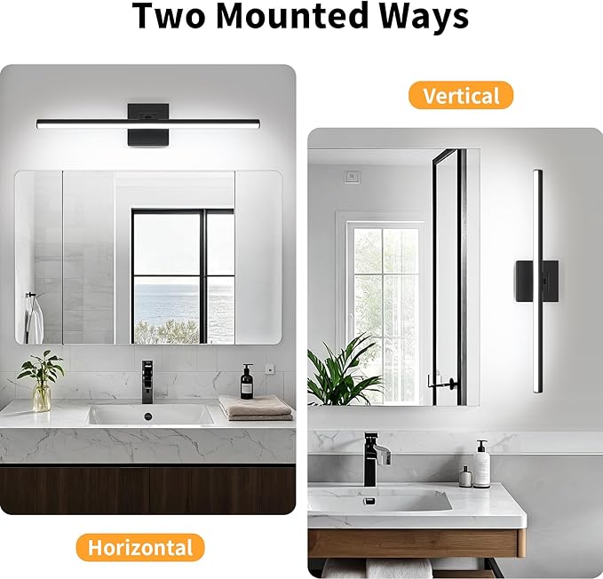 LED Bathroom Vanity Light, Modern Bathroom Light Fixture Over Mirror (Cool White 6000K), Vanity Light Bar with Angle Adjustable, 24 Inch, Black