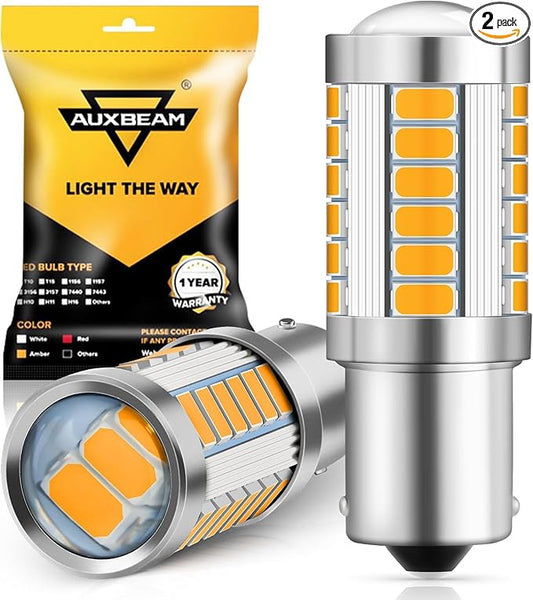 Auxbeam 1156 Turn Signal Bulbs, Super Bright Amber Yellow P21W BA15S Bulbs for Turn Signal Light, 12V-3030 SMD Chipsets Bulb with Projector, Pack of 2 (May Need Resistors)