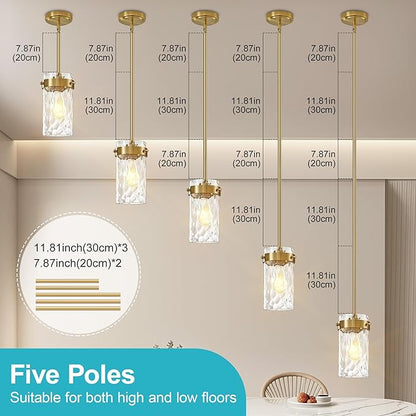 4.72" Hammered Glass Pendant Lighting for Kitchen Island 1 Pack, Modern Brushed Gold Pendant Light Fixtures, Adjustable Ceiling Pendant Light for Kitchen Island Dining Room Bedroom Hallway