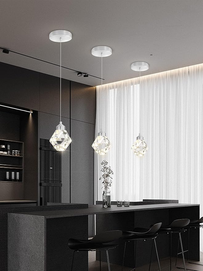 Crystal Pendant Light for Kitchen Island,Silver Chandelier Lights Fixture, Hanging Lighting Ceiling Light Fixture Modern Adjustable Pendant Lighting for Dining Room Bedroom