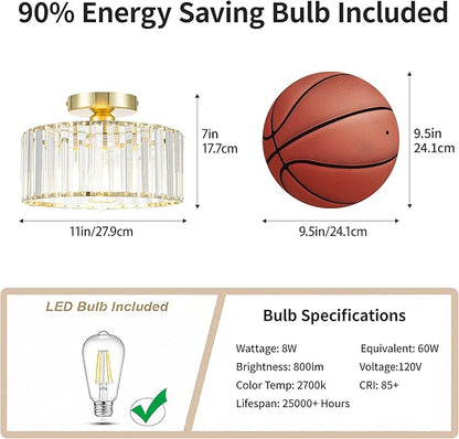 Mayful Modern Crystal Ceiling Light,Gold Seim Flush Mount Lighting Fixtures,Round Hallway Light Fixtures for Entryway Bedroom Kitchen Laundry Room,11 Inch