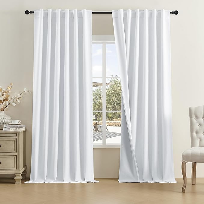 DUALIFE Greyish White Extra Long Curtains 108 Inches Long for Living Room Rod Pocket Back Tab 9 FT Tall Burlap Textured Drapes for High Ceiling Patio Sliding Glass Door Backdrop 50 By 108 Inch2 Pieces