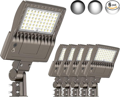 KUKUPPO 6Pack 240W LED Parking Lot Light Power Adjustable, LED Shoebox Flood Pole Light Outdoor Parking Lighting with Slip Fit 36,000LM 5000K IP65 Waterproof 100-277V UL Listed