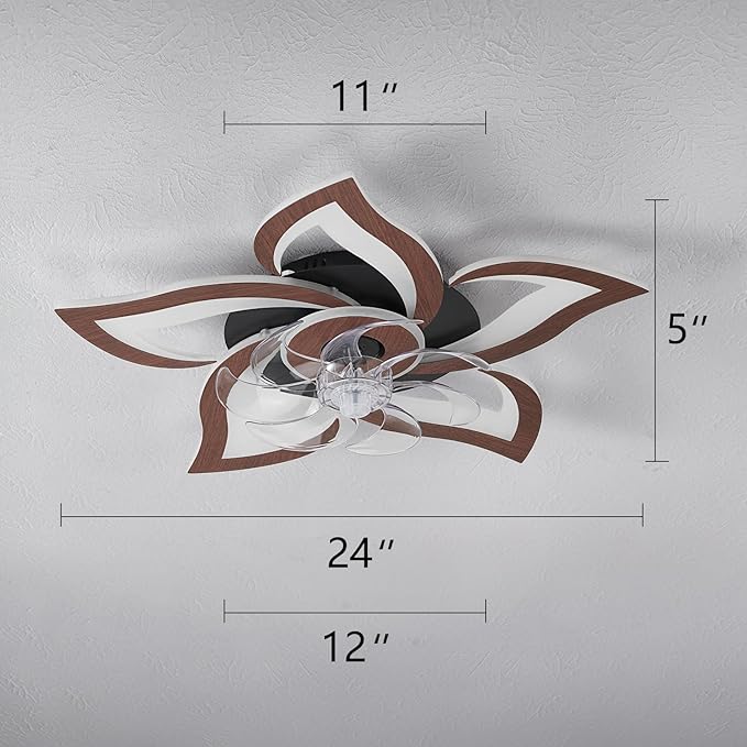 Yfrest Modern Ceiling Fan with Lights, Flush Mount Ceiling Fan with Remote, Low Profile Ceiling Fan with 3 Light Color 6 Speeds, bladeless Ceiling Fans for Kitchen Bedroom (Malnutcolor)