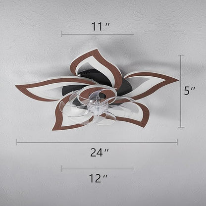 Yfrest Modern Ceiling Fan with Lights, Flush Mount Ceiling Fan with Remote, Low Profile Ceiling Fan with 3 Light Color 6 Speeds, bladeless Ceiling Fans for Kitchen Bedroom (Malnutcolor)