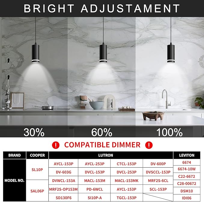 OKELI Mini Pendant Light, Black Modern Pendant Light Fixtures, LED Pendant Lighting for Kitchen Island, COB Lamp Bead, ETL,12W(3 Pack)