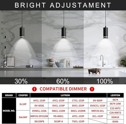 OKELI Mini Pendant Light, Black Modern Pendant Light Fixtures, LED Pendant Lighting for Kitchen Island, COB Lamp Bead, ETL,12W(3 Pack)
