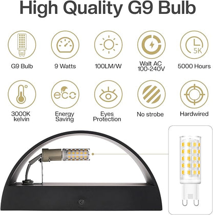 4 Pack Black Modern LED Wall Sconce Hardwired Indoor Wall Lights Up and Down Wall Mount Light Fixture for Living Room Bedroom Corridor Hallway Conservatory Warm White 3000K(with G9 Bulbs)