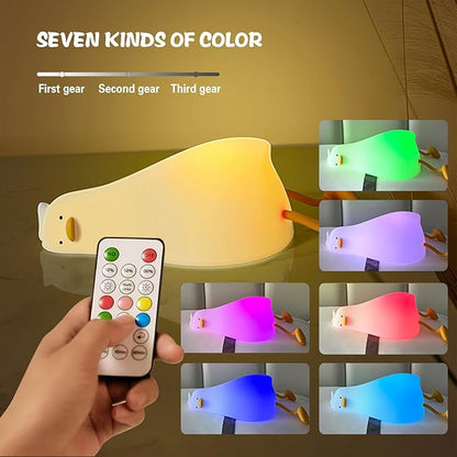 Lying Flat Benson Duck Multi-Color Lamp with Remote Control, Rechargeable Silicone Night Light, Dimmable Cute Light Up Duck, Nursery Nightlight, Bedside Lamp for Breastfeeding, Kawaii Room Decor.