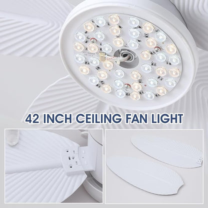 Surtime Palm Leaf Ceiling Fans with Lights-42 Tropical Ceiling Fan with Light and Remote/APP Control,Flush Mount Low Profile White Ceiling Fans for Bedroom,Indoor/Outdoor Patio Use