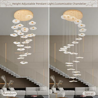 High Ceiling Chandeliers - 24-Light Luxury Gold Spiral Lotus Chandelier Modern Minimalist Dimmable Design for Grand Entrance, Staircase, Villa Dining Room