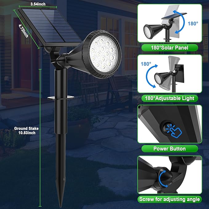 Tadyreal Solar Spot Lights Outdoor Waterproof 180° Adjustable Solar Powered Landscape Lights for Yard 4 Lighting Modes Solar Spotlights for Pathway Garden Outside Wall Pool Porch (6 Pack, Warm White)