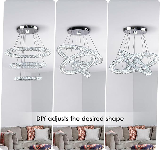 Modern Chandeliers Crystal Ceiling Light 3 Rings Dimmable LED Pendant Light Fixture Ceiling Hanging for Living Room Dining Room Bedroom Kitchen 250mm Base 209 Crystals(Dimmable)