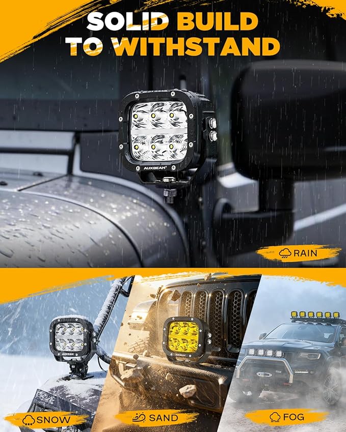 Auxbeam XP-Ultra Series 5 Inch Cube Offroad Lights, Amber DRL Function, Amber White Light Covers, 132W 15600LM Spot Flood Combo, LED Pod Light Bar Off-Road Fog Lights, Pair