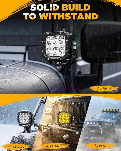 Auxbeam XP-Ultra Series 5 Inch Cube Offroad Lights, Amber DRL Function, Amber White Light Covers, 132W 15600LM Spot Flood Combo, LED Pod Light Bar Off-Road Fog Lights, Pair