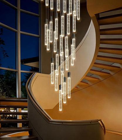 HAIXIANG 13 Foot High Ceiling Chandelier for Entryway Modern Crystal Lights for Living Room Foyer Flush Mount Sloping Ceiling Pendant Light Fixture Remote Dimmable 24-Lights Black