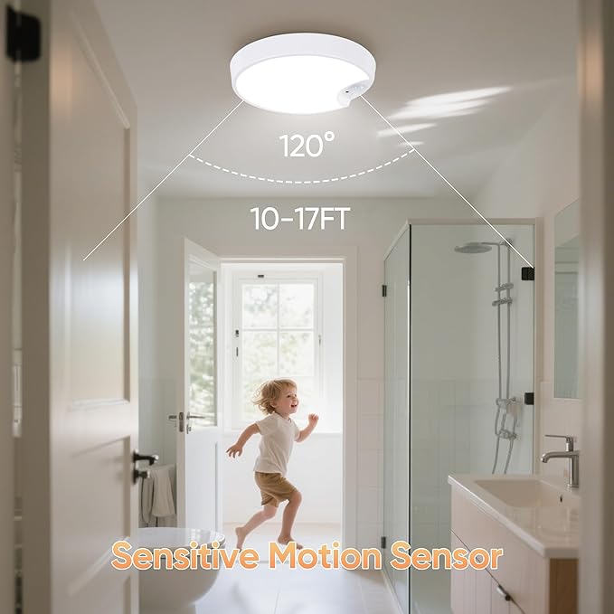 DJBoomy Rechargeable Motion Sensor Ceiling Light: Indoor LED Wireless Ceiling Light with Remote - Cordless Motion Activated Ceiling Lamp with Timer for Closet Hallway Bedroom (Rechargeable)