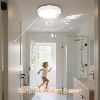 DJBoomy Rechargeable Motion Sensor Ceiling Light: Indoor LED Wireless Ceiling Light with Remote - Cordless Motion Activated Ceiling Lamp with Timer for Closet Hallway Bedroom (Rechargeable)