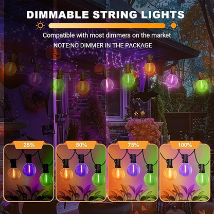 LAMPHOME LED Outdoor String Light, 26Feet Patio Lights with 12+1Edison Shatterproof Bulbs(1Spare), UL Waterproof Outside Lights connectable Dimmable for Backyard Porch Decor,Orange/Purple/Green