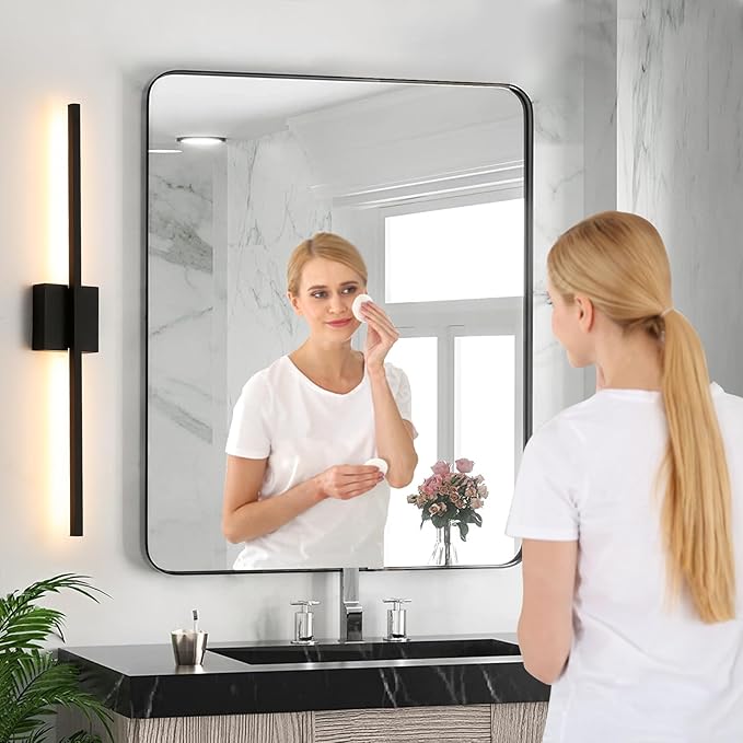 Wall Sconces Set of Two, 28 Inch Dimmable LED Wall Sconce Modern Black Sconces Set of 2 for Bathroom, Living Room, Bedroom, Hardwired 3000K (2 Pack)