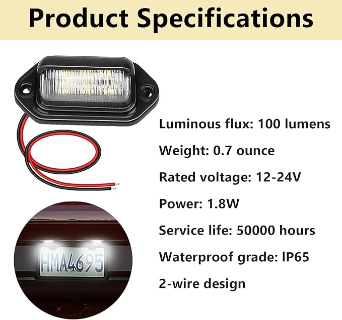 ecocstm 4 PCS White LED License Plate Light, 6-SMD Waterproof Tag Lights, 12V-24V DC Lamp Taillight, Step Courtesy Light Dome Cargo Lights for Truck SUV Van RV Trailer