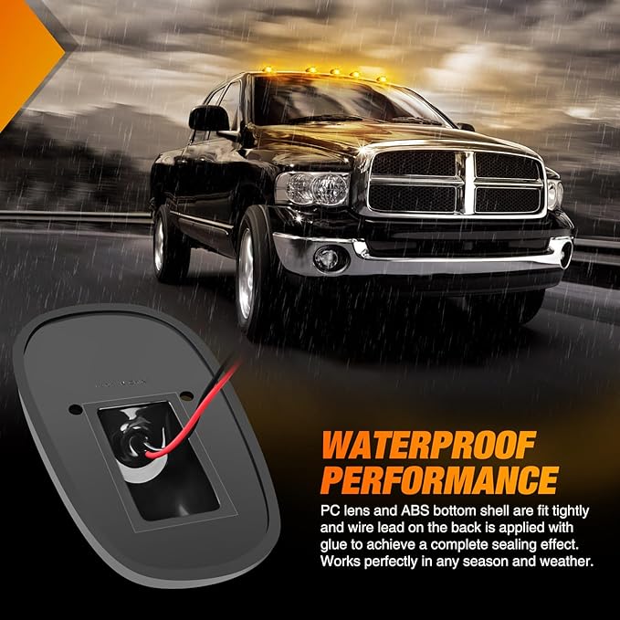 Nilight LED Cab Marker Lights 5 PCS 9 LED Smoke Lens Amber Roof Running Clearance Light Compatible with 1999 2000 2001 2002 Dodge Ram 2500 3500 Pickup Trucks