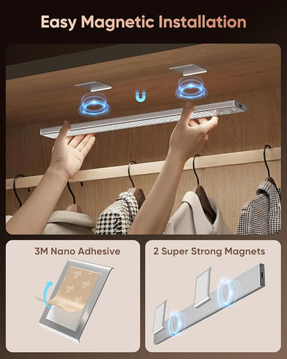 12inch Under Cabinet Lighting, 152LED Motion Sensor Light Indoor, USB Rechargeable Closet Lights, 3 Color Temps, Dimmable, Wireless Under Counter Lights for Kitchen, Stairs, Pantry, 4 Pack