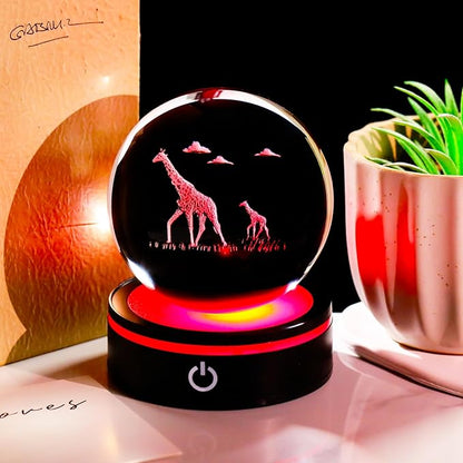 YWHL Giraffe Gifts for Women Men, 3D Giraffe Figurine Crystal Ball Decor with Colorful Light Base, Gifts for Giraffes Lovers on Birthday(80mm)