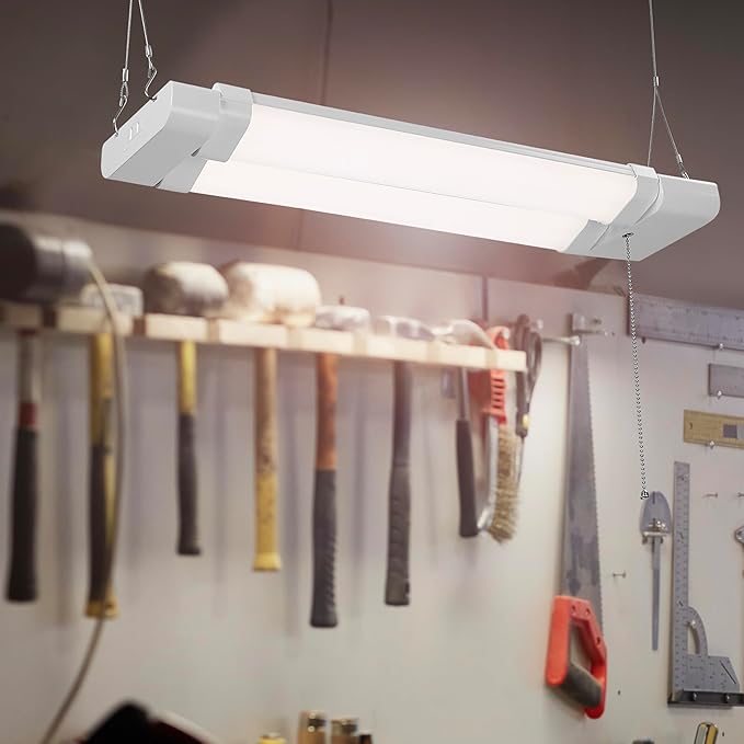 Maxxima 2 ft. Utility LED Adjustable Shop Light Fixture - 5000 Lumens, 50 Watt, Linkable, Frosted Lens 5000K Daylight, Plug in, Pull Chain, Ideal for Garage and Workshop Lighting, Hardware Included