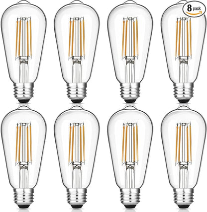 Gozelux Vintage LED Edison Bulbs, 6W, Equivalent 60W, Dimmable, Warm White 2700K, ST58 Antique LED Filament Bulbs with 90+ CRI, E26 Medium Base, Clear Glass, 8 Count (Pack of 1)