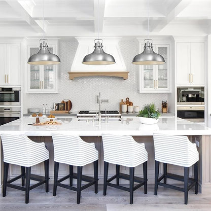 Brushed Nickel Farmhouse Pendant Lights Matte Pendant Lighting for Kitchen Island Industrial Adjustable Height Vintage Dome Hanging Light Fixtures for Barn, Dining Room 3 Packs