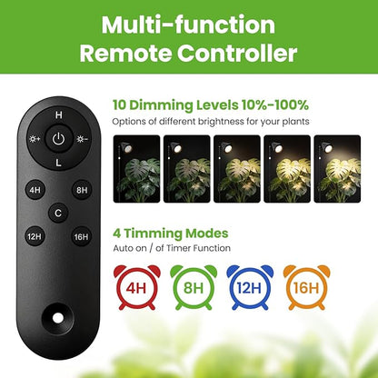 Grow Lights for Indoor Plants, 20W Full Spectrum Growing, 63in Adjustable Height Stand, 4/8/12/16H Auto Cycle Timer, 10 Levels Dimmable Remote Control Standing Grow Floor Lamp for Small to Tall Plant
