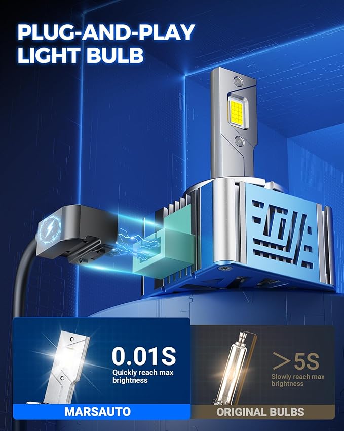 Marsauto D3S D3R LED Bulbs, 800% Brightness, 30,000 LM 6500K Bulb for HID Replacement, Plug and Play Driving Light Bulbs, Pack of 2