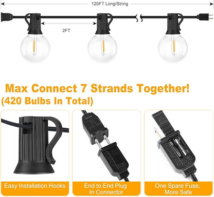 Bosceos 120FT Outdoor G40 LED Globe String Lights Dimmable Waterproof Shatterproof Light Strings with 60 Bulbs Connectable Commercial Hanging Lights for Christmas Patio House Backyard Balcony Party