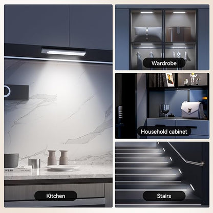 Under Cabinet Lighting, LED Magnetic Motion Activated Under Cabinet Lights, Rechargeable Closet Lights 2800mAh Battery Operated, Wireless Dimmable Under Counter Lights for Kitchen,Hallway 4 Pack