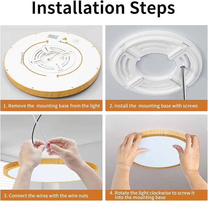 Light Fixtures Ceiling Mount: 12 Inch 24W Wood Grain LED Ceiling Light 3000K-4000K-6000K Selectable Flat Low Profile Round Ceiling Lights for Bedroom Laundry Closet Hallway Office