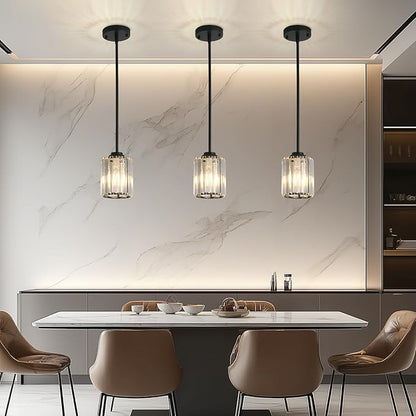 3 Pack Crystal Pendant Lights Kitchen Island, Adjustable Hight Modern Black Mini Chandelier, Ceiling Hanging Light Fixtures, Lamparas Colgantes for Kitchen Hallway Dining Room Bedroom