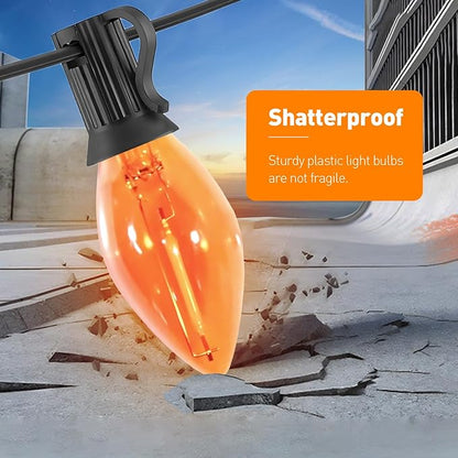 10FT Halloween Orange LED String Lights, 10 Clear Orange Bulbs with Black Wire, Outdoor Waterproof Vintage Christmas Lights for Halloween Christmas Party Roofline Xmas Tree Patio Cafe Decor