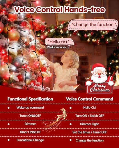 2025 New Christmas Tree Lights Indoor with Voice Control & Remote | 448LED Waterfall Tree Topper Lights with 12 Modes & Timer, 7FT x 16 Lines Cascading Twinkle Lights for 7FT Xmas Decor(Red White)