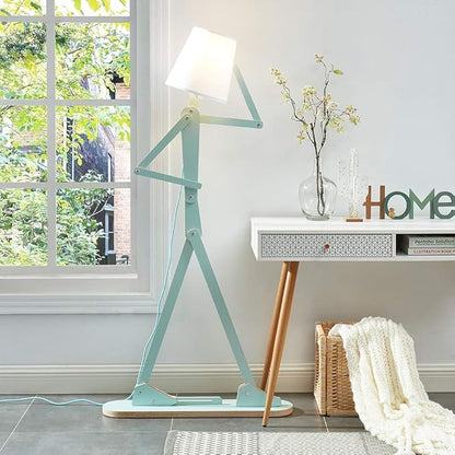 Cool Tall Decorative Floor Lamp Unique Aqua Blue Color Standing Adjustable Corner Reading Wood Lights for Living Room Kids Bedroom Office - LED Bulb Included (Green)