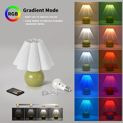 Rechargeable Cordless Green Small Table Lamp, Battery Operated Remote Control LIght Mini Cute Table Lamps for Bedroom Nightstand, Cute Small Table Lamp for Small Spaces for Kitchen Counter, Bookshelf