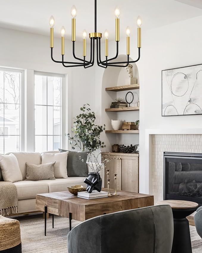 Yunnix 8 Light Black and Gold Chandeliers for Dining Room Lighting Fixtures Hanging, Modern Farmhouse Chandelier for Entryway, Foyer, Staircase, Kitchen and Living Room